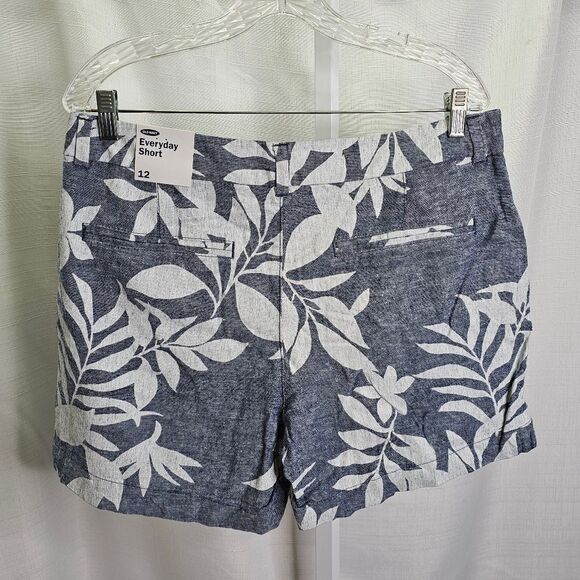 Old Navy Blue Floral Linen Blend Everday Shorts Size 12 - Picture 8 of 8